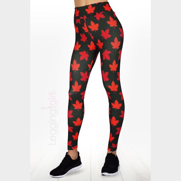 Maple Syrup - Leaves Wide Band Printed FeatherSoft Women's Leggings Super Plus ( - Picture 1 of 4